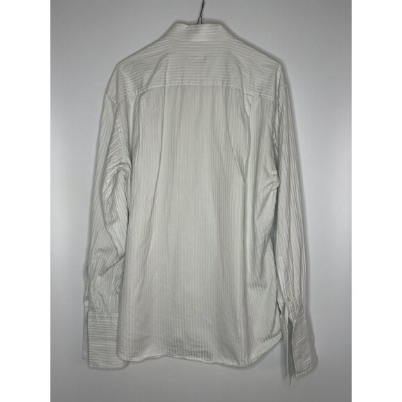 Corneliani Textured Stripe French Cuff Button Front Dress Shirt Blue Cream 16/41 - Picture 9 of 10